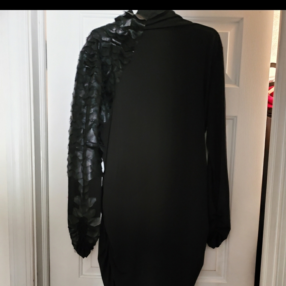 Leather sleeve bodycon dress